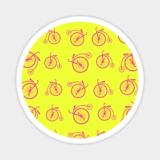 Magenta Retro Bicycle Pattern on Yellow Background Magnet